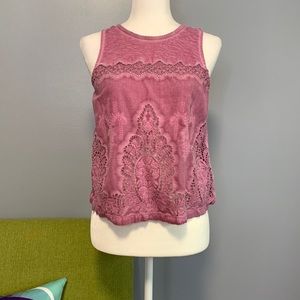 Express Pink Lace Cropped Tank Top